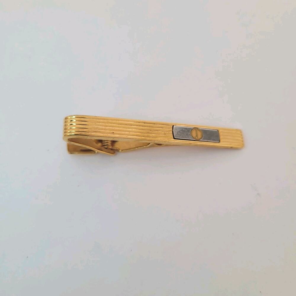 Dunhill Vintage‎ Two Tone Tie Clasp Clip Bar Silver Gold Retro Designer